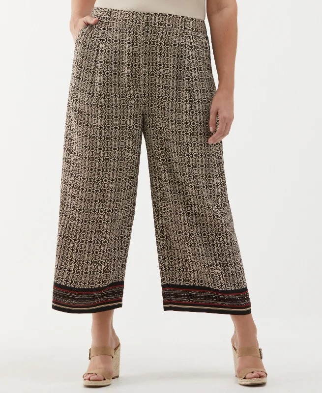 Summer Deals Plus Size Medallion Print Wide Leg Crop Pant