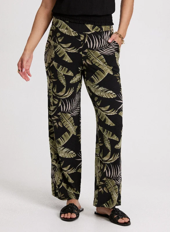 Hot Deals Pull-On Leaf Print Pants