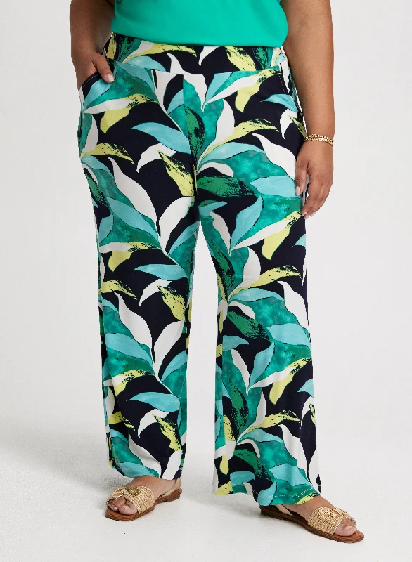 Retro Style Promotions Leaf Print Wide-Leg Pants