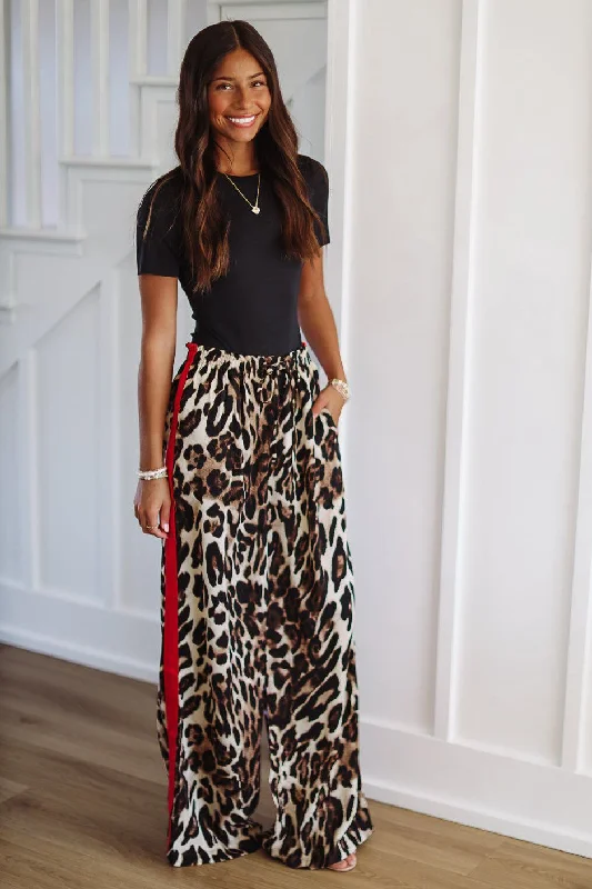 Sophisticated Street Style Offers Leopard Red Stripe Pants - Brown