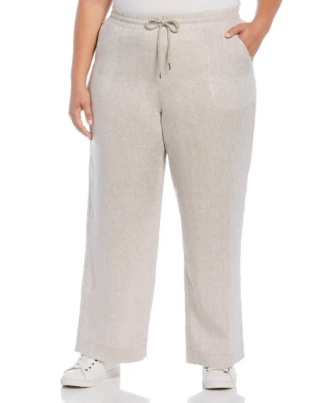 Luxe Style Discounts Plus Size Wide Leg Drawstring Linen Pant