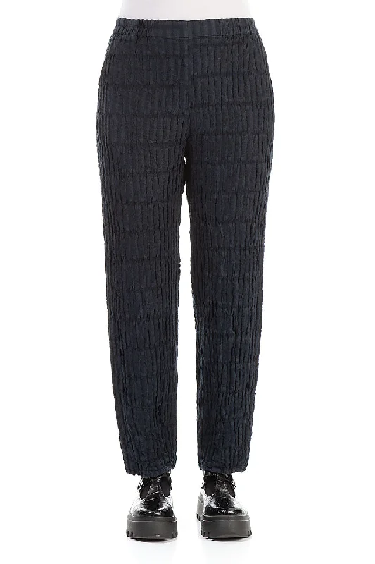 Hot Styles Dark Navy Textured Linen Pencil Trousers