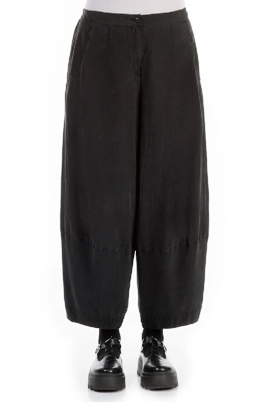 Sophisticated Fashion Wide Black Silk Linen Trousers