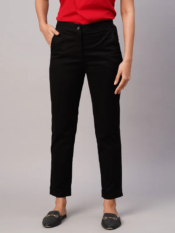 Daring Fashion Promotions Women's Black Cotton Lycra Slim Fit Pant