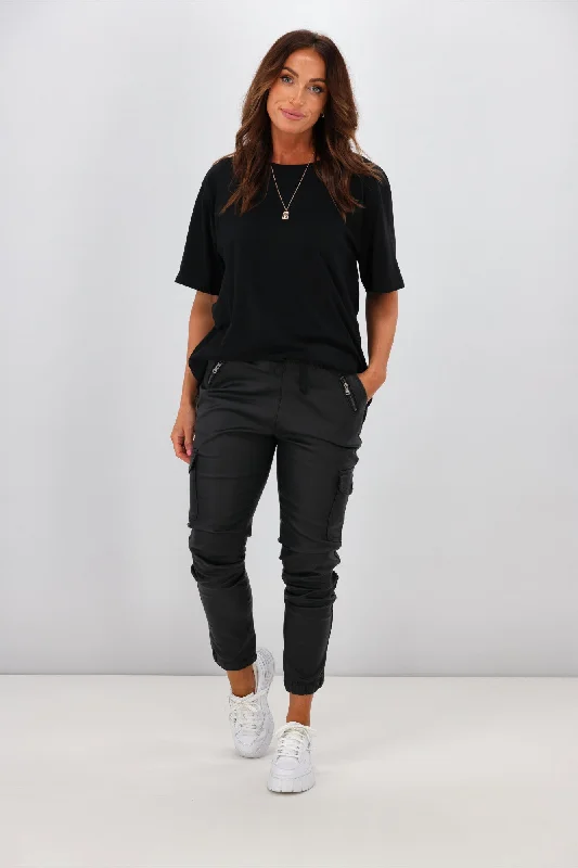 Low Price Special Wakee Jordan Leather Look Cargo Pants Black