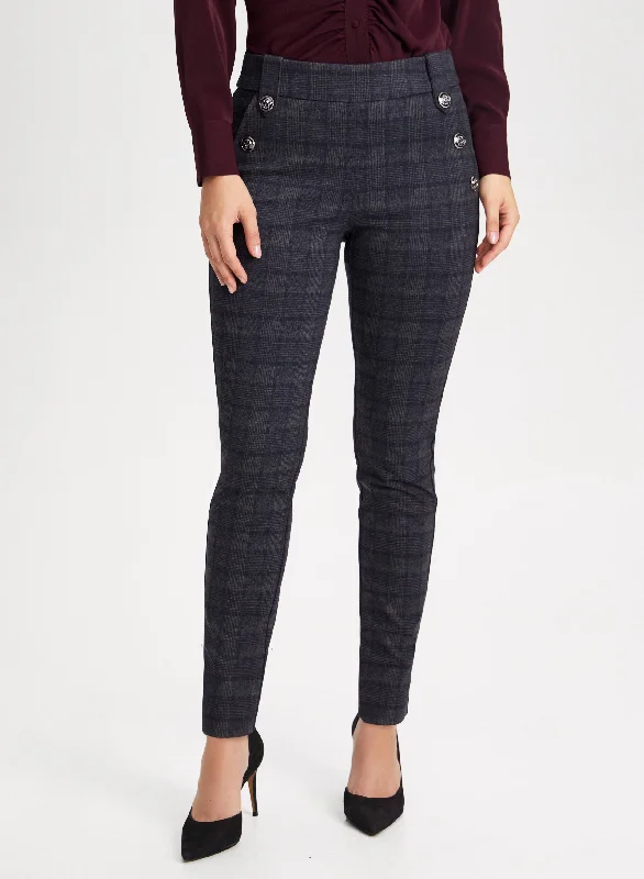 Trendy Fashion Sale Slim Leg Checkered Pull-On Pants