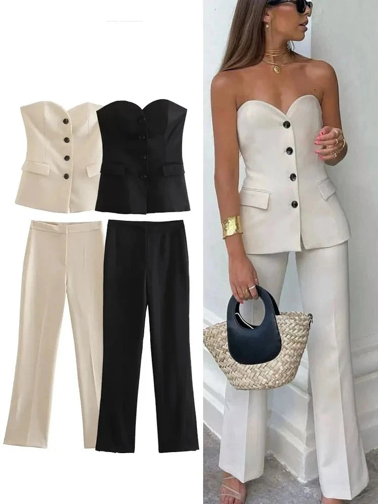 Fashion Sale Women's Fashion Designer 2 Piece Suit Strapless Side Slit Pants