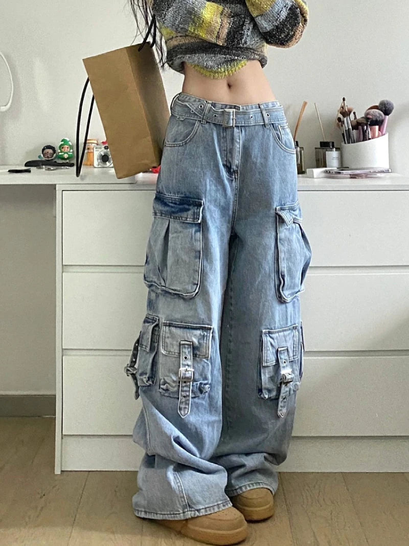 Sophisticated Style Offers Women's Fashion Designer Street Style Baggy Cargo Jeans