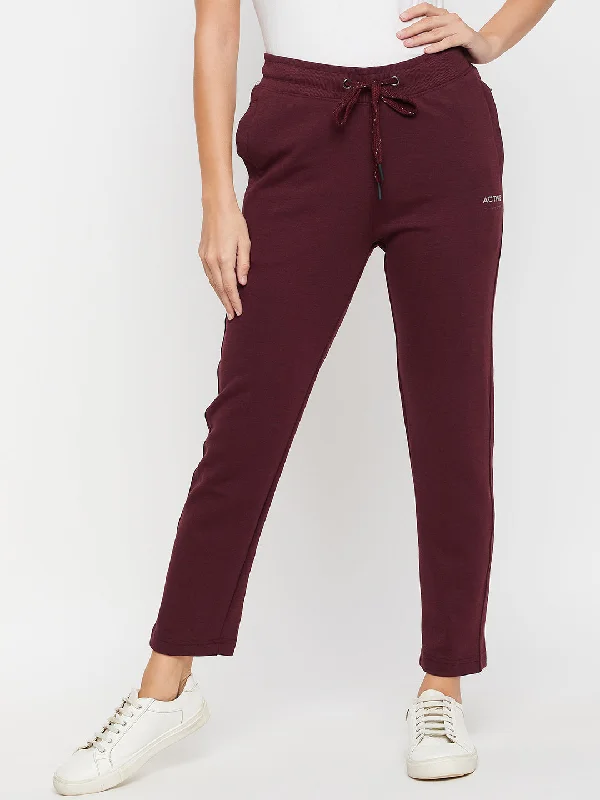 Contemporary Fashion Sale Women's Casual  Wine Ankle length Mid rise Track Pants