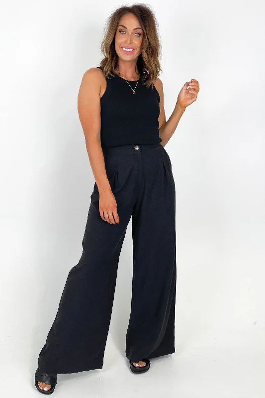 Fast Fashion Favorites Iris Maxi Linen Blend Pants Black