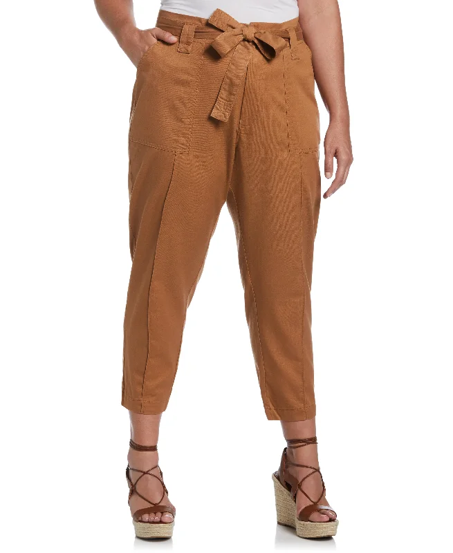 Fashion Frontiers Plus Size Twill Crop Pant with Removable Tie Belt