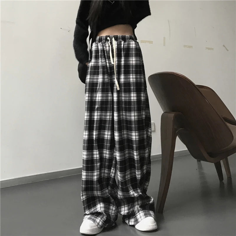 Chic Style, Always In Vogue Women's Plaid High Waist Skinny Fashion Designer Baggy Pants