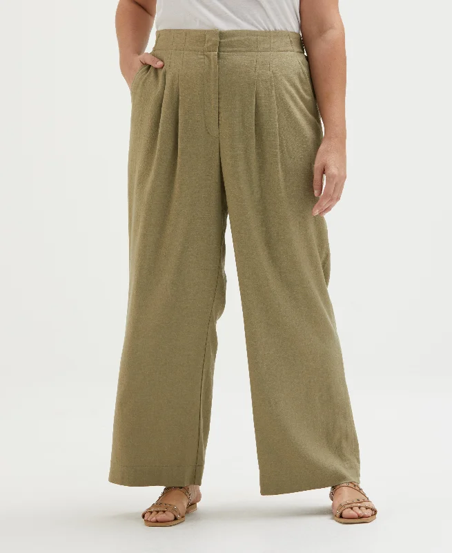 Romantic Fashion Discounts Plus Size Linen Blend Pleated Wide Leg Pant