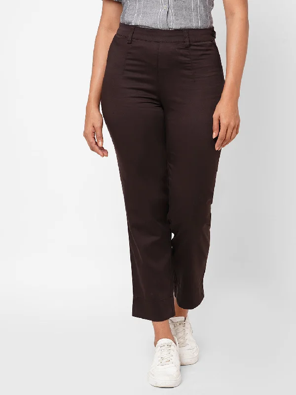 Shop Sale Items Women's Brown Cotton Lycra Regular Fit Pant