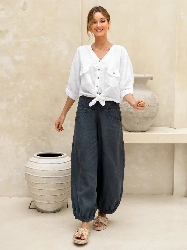 Urban Style Promotions Sadhu French Linen Pants Charcoal