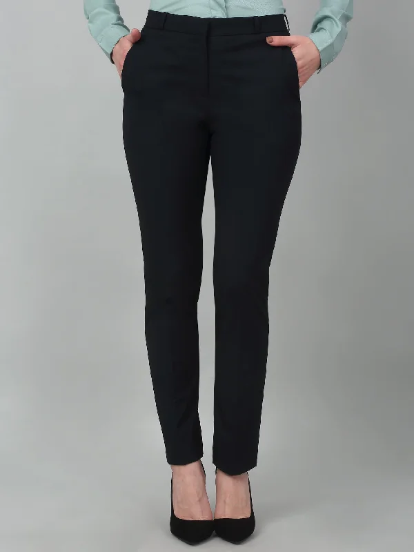 Limited Time Flash Sale Women's Formal Flat Front Navy Blue Full length Mid rise Trousers