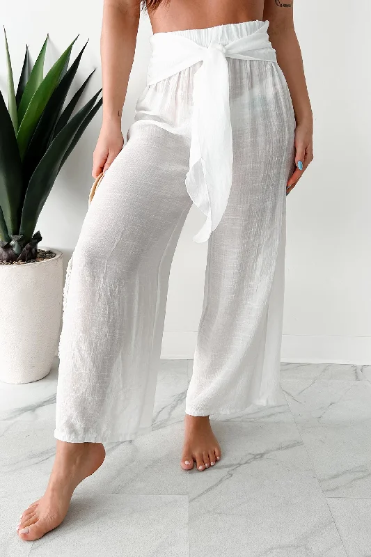 Trendy Fashion Sale In Full Swing Wide Leg Linen Pants (White)