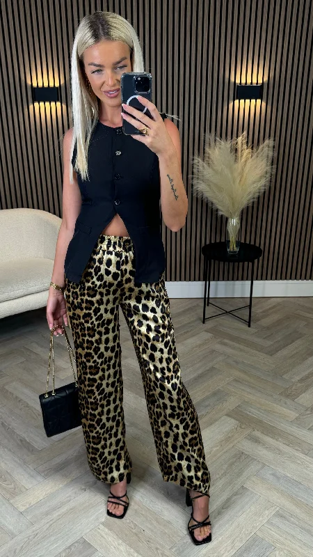 Mega Sale Vespera Beige & Black Leopard Print Trousers