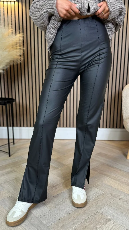 Cozy Chic Promotions Andi Black Straight Leg Leather Look Trousers