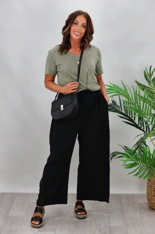 Playful Fashion Offers Tirelli Side Panel Palazzo Pant Black