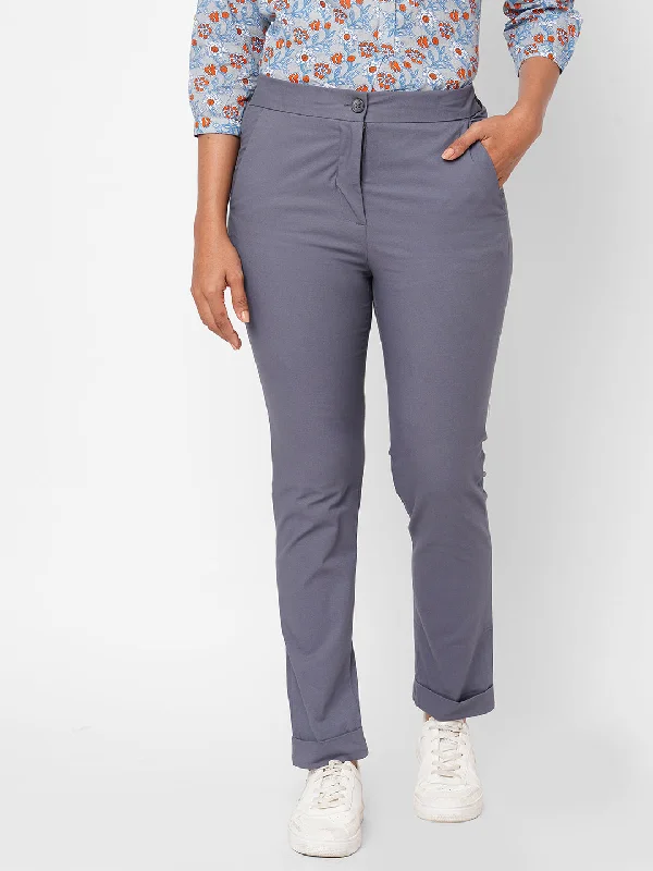 Polished Style Deals Women's Blue Cotton Lurex Slim Fit Pant