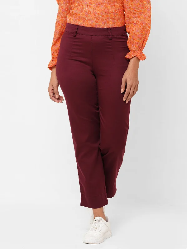 Budget Friendly Women's Maroon/Red Cotton Lycra Regular Fit Pant