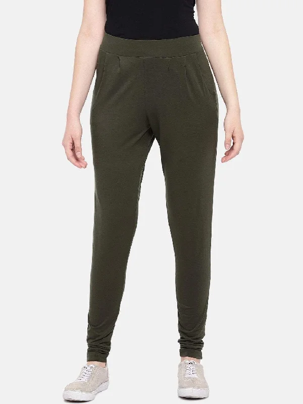 Unbeatable Prices Women's Olive Viscose Elastane Loose Fit Knit Pant