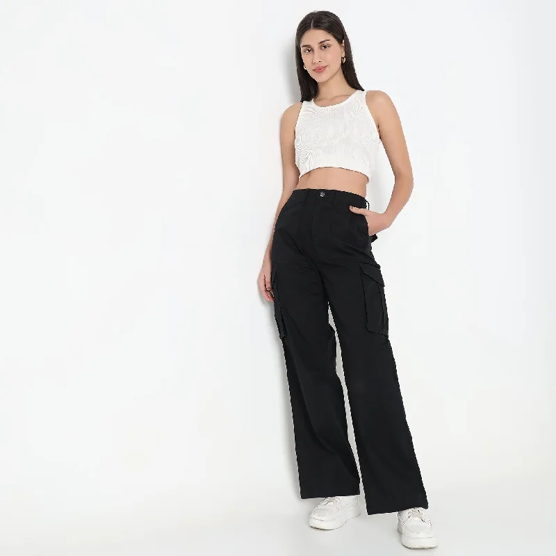 Break Fashion Norms Flare Fit Solid High Rise Cargos